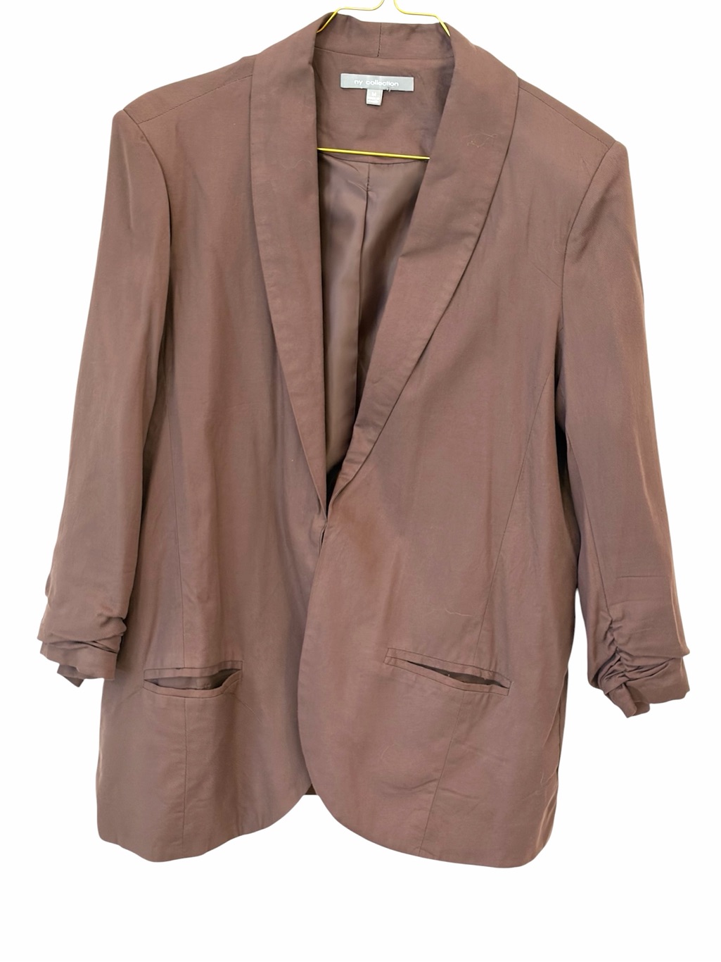 Silky Shawl Collar Ruched Sleeve Blazer